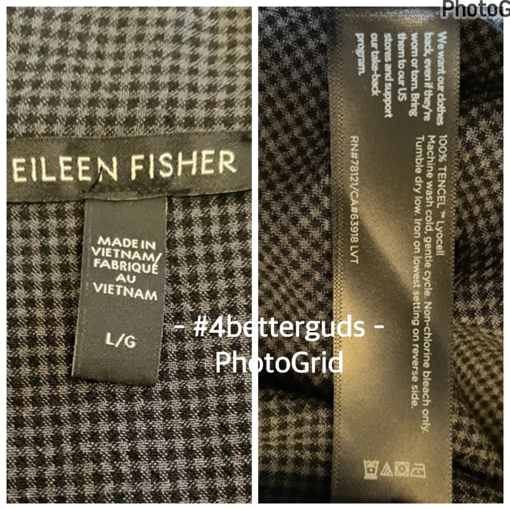 Eileen Fisher Mini Check Crepe Mandarin Collar Long Sleeve Shirt Dress LG L/G - Picture 10 of 16
